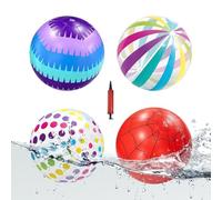 Beach Balls Pool, Toy, 4-Piece Blow Up Ball with Pump, Reusable Outdoor Compact Kit, Portable Party Accessory, for Birthday Water Park Backyard Summer Activities