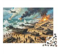 Beach Battle Puzzles 1000 Piezas Papel Reciclado The Normandy War Puzzle for Niños y niñas Divertido Present & Actividad para el hogar Great Regalo for Child‘s Birthday 38x26cm/1000pcs