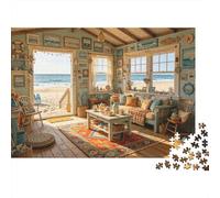 Beach Bungalow 1000 Piece Jigsaw Puzzle Recycled Coastal House Mayores Puzzles Party Juego Accesorios Desarrollo Chico & Chica‘s Inteligencia Educativo Divertido 70x50cm/1000pcs