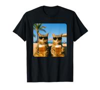 Beach Cats Drinking Beer Meme Funny Summer Waiter Bar Man Camiseta