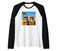 Beach Cats Drinking Beer Meme Funny Summer Waiter Bar Man Camiseta Manga Raglan