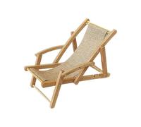 Beach Chair Mini,Tiny Wooden Lounge Chair - Tabletop Decor Lounger Model, Doll House Furniture Ornament for Desk Bookshelf