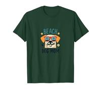 Beach Dog Mom: Lindo Cachorro de Verano en Sombras Camiseta, Hombre, Verde Bosque, L
