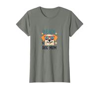 Beach Dog Mom: Lindo Cachorro de Verano en Sombras Camiseta, Mujer, Verde Militar Jaspeado, M