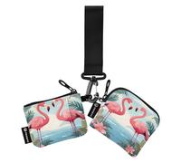 Beach Flamingos - Tarjetero para monedas para mujer, bonito soporte para tarjetas de moda con correa de muñeca para mujeres y niñas, 2 paquetes, Playa Flamingos, 1 size, Art Deco
