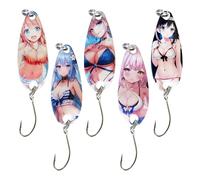Beach Girl Fishing Baits - Hard Metal Spoon Lures | 5pcs Crank Baits Set for Trout Perch Bass | Outdoor Fishing Accessories for Saltwater Lake Stream River Shore Night Camping Trips