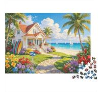 Beach House Puzzles 1000 Pieza Reciclable Material Tropical Seaside Puzzle para Adultos Gran Idea de Regalo Fun Family Tiempo de Juego Actividad 38x26cm/1000pcs