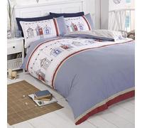 Beach Hut Double Juego Funda Edredón Reversible Costa Ropa de Cama