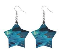 Beach in Moonnight - Pendientes colgantes de madera para mujer, diseño de gota, Star, Madera, Sin piedra preciosa