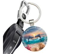 Beach Keychain - Sunset Dolphin Pendant, Decorative Key Chain For Purse, Wallet, Backpack, Souvenir, Durable Charm With Vivid Detail, Accessory For Women, Men, Christmas, Birthday,