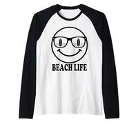 Beach Life Happy Face Surfer Gafas de Sol Ocean Waves Camiseta Manga Raglan