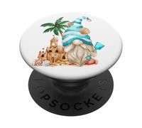 Beach Lover with Flip Flops and Sand Castle Funny GNOME PopSockets PopGrip Adhesivo