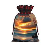 Beach Maui Hawaii Sunset Sea Waves Clouds Artistic Patchwork Burlap Gift Bags - Bolsas de regalo de tela premium para vacaciones y celebraciones