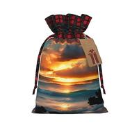 Beach Maui Hawaii Sunset Sea Waves Clouds Chic Drawstring Christmas Gift Bags Patchwork Burlap Pull-String Bags, Reutilizables