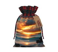 Beach Maui Hawaii Sunset Sea Waves Clouds Print Christmas Drawstring Gift Bag Wrapping Needs for Christmas Bags Holiday Party Favors