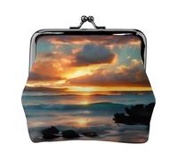 Beach Maui Hawaii Sunset Sea Waves Clouds Printed Microfiber PU Leather Wallet Kiss Lock Mini Pouch para lápiz labial Key Change Organization