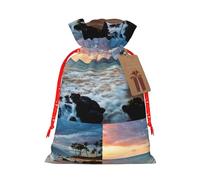 Beach Maui Hawaii Sunset Sea Waves Clouds Printing 4.7 x 6.9 pulgadas en bolsa de Navidad con cordón, ideal para adultos para envolver regalos para Navidad Halloween