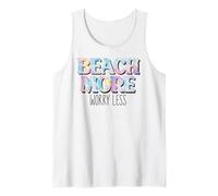 Beach More Worry Less Retro Tie Dye Summer Coastal Surfer Camiseta sin Mangas