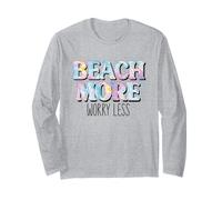 Beach More Worry Less Retro Tie Dye Summer Coastal Surfer Manga Larga