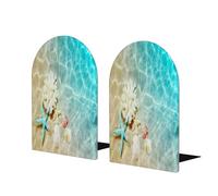 Beach Ocean - Sujetalibros de madera para estantes, diseño de estrellas de mar y conchas marinas, 1 par de sujetalibros de madera resistente, soporte decorativo para libros, para el hogar, oficina