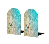 Beach Ocean - Sujetalibros de madera para estantes, diseño de estrellas de mar y conchas marinas, 1 par de sujetalibros de madera resistente, soporte decorativo para libros, para el hogar, oficina