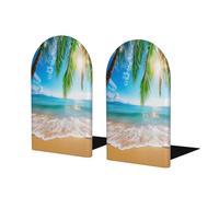 Beach Palm Ocean - Sujetalibros para estantes, 1 par de sujetalibros de madera resistente, soporte de libros decorativo para el hogar, oficina, biblioteca, escuela (13 x 8 cm)
