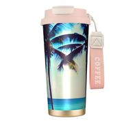 Beach Palm Trees - 1 botella de agua aislada de acero inoxidable para mujeres y hombres con tapa a prueba de fugas, color rosa