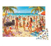 Beach Party Jigsaw Puzzles 1000 Piezas Recycled Papel Summer Seaside Adult Jigsaws Desarrollo Chico & Chica‘s Inteligencia Educativo Juego para Familiar 70x50cm/1000pcs
