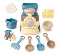 Beach Sand Toys - Kids Train Bucket Digging Play Set, 2-in-1 Beach Toys with Construction Vehicle and Bucket Set, Sand Digging and Water Play Tools | Outdoor Pool Garden Backyard Summer for Boys Girls