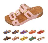 Beach Sandals for Women UK Womens Orthopedic Shoes Comfy Sliders Summer Leather Wedge Sandals Embroidery Flower Low Wedge Open Toe Breathable Slippers Sandals Ladies