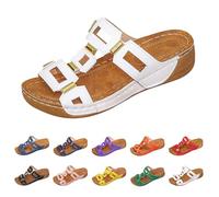 Beach Sandals for Women UK Womens Orthopedic Shoes Comfy Sliders Summer Leather Wedge Sandals Embroidery Flower Low Wedge Open Toe Breathable Slippers Sandals Ladies