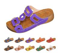 Beach Sandals for Women UK Womens Orthopedic Shoes Comfy Sliders Summer Leather Wedge Sandals Embroidery Flower Low Wedge Open Toe Breathable Slippers Sandals Ladies