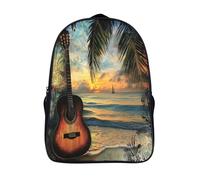 Beach Scene Mochila Escolar Para Infantil Palm Trees And Guitar on The Beach Niño Niña,Alta Capacidad Mochilas Viaje De Bolsas Para 16 inch