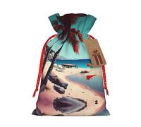 Beach Scenery - 1 bolsa de Navidad con cordón de 8.3 x 11.8 pulgadas, bolsa robusta para regalos y artículos esenciales de uso diario