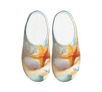 Beach Sea Seashell - Pantuflas de franela para hombre, antideslizantes, cálidas, para invierno, para interiores y exteriores, multicolor, Large