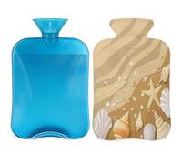 Beach Shell - Botella de agua caliente con funda, diseño de estrella de mar de mar de 2 L, bolsa de agua caliente para aliviar el dolor, cuello suave y hombro, calentador de pies de mano, compresa