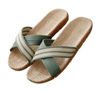 Beach Slippers Women Open Toe Linen House Slippers Breathable Slip On Flat Woven Sliders for Ladies Fashion Summer Straw Sole No Slip Bathroom Sliders for Pool