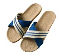 Beach Slippers Women Open Toe Linen House Slippers Breathable Slip On Flat Woven Sliders for Ladies Fashion Summer Straw Sole No Slip Bathroom Sliders for Pool