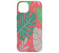 Beach Summer Tree Tropical Green and Pink Palm Leaves Design Carcasa para iPhone 14 Plus