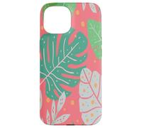 Beach Summer Tree Tropical Green and Pink Palm Leaves Design Carcasa para iPhone 15