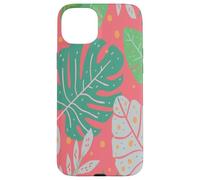 Beach Summer Tree Tropical Green and Pink Palm Leaves Design Carcasa para iPhone 15 Plus