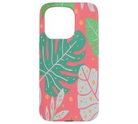Beach Summer Tree Tropical Green and Pink Palm Leaves Design Carcasa para iPhone 15 Pro