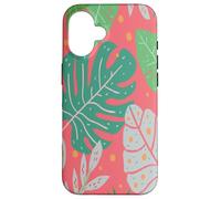Beach Summer Tree Tropical Green and Pink Palm Leaves Design Carcasa para iPhone 16