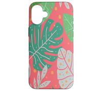 Beach Summer Tree Tropical Green and Pink Palm Leaves Design Carcasa para iPhone 16 Plus