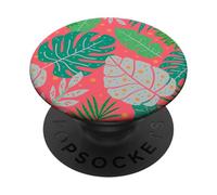 Beach Summer Tree Tropical Green and Pink Palm Leaves Design PopSockets PopGrip Adhesivo