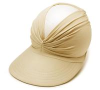 Beach Sun Visor Hat for Women Elastic Pleated Wide Brim Empty Top Hat Solid Color Visor Summer Cap for Casual Sports (Khaki)