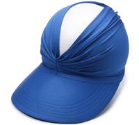 Beach Sun Visor Hat for Women Elastic Pleated Wide Brim Empty Top Hat Solid Color Visor Summer Cap for Casual Sports (Blue)