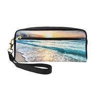 Beach Sunset Ocean - Bolsa de cosméticos para mujer, con dos bolsillos, organizador de accesorios esenciales de belleza diaria, Black, Talla única, Neceser de maquillaje