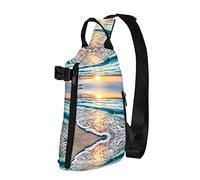 Beach Sunset Ocean Waves - Mochila cruzada con estampado de olas del océano para hombres y mujeres, para caminar al aire libre y viajes, Negro -, Talla única