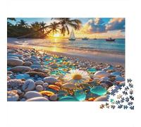 Beach Sunset Puzzles 1000 Piezas Papel Reciclado Tropical Seascape Puzzle for Chico & Chica Divertido Present & Activity for Home Great Gift for Boy & Girl‘s Birthday 38x26cm/1000Ps